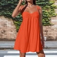 thumbnail image 2 of VEKDONE Mini Dresses for Women Loose Fit Spaghetti Strap Bow Babydoll Dress Summer Casual Vacation Flowy Beach Short Sundress Orange M, 2 of 7