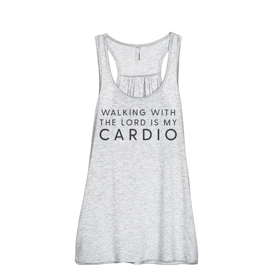Walking With The Lord Is My Cardio Women's Fashion Sleeveless Flowy Racerback Workout Yoga Tank Top Sport Grey 2X-Large