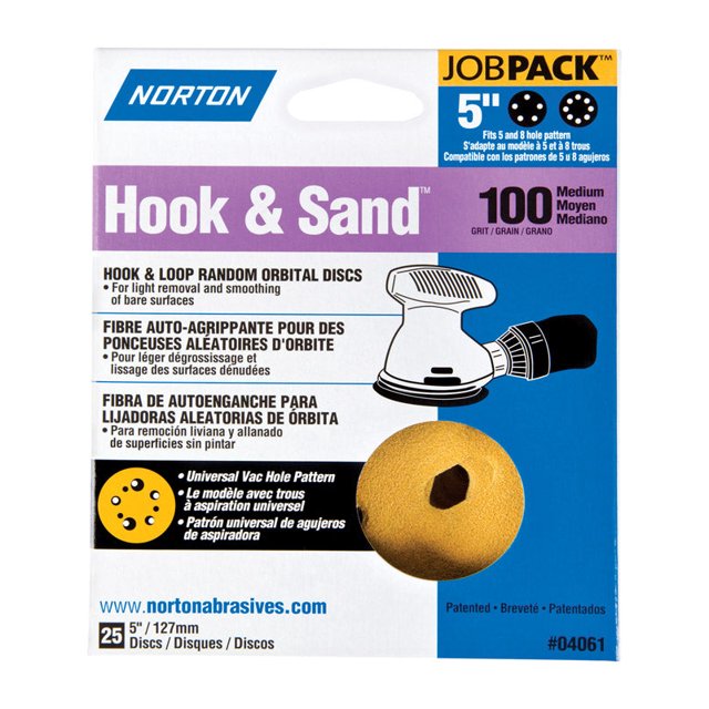 Disco de lijado Norton Hook & Sand, óxido de aluminio, 100 granos, 5 pulgadas
