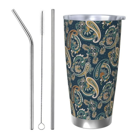 

Bingfone Indian Paisley 2 for 20 Oz Stainless Steel Travel Mug Double Wall Water Coffee Cup for Home Office Outdoor Works Great for Ice Drinks and Hot Beverage-Straw Three-piece Set