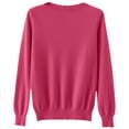 thumbnail image 3 of WTOBBY Women's Casual Lace Round Neck Base Layer Sweater, Knitted Long Sleeve Solid Color Top with Decorative Lace, Elegant and Comfortable Wear,Hot Pink S, 3 of 5