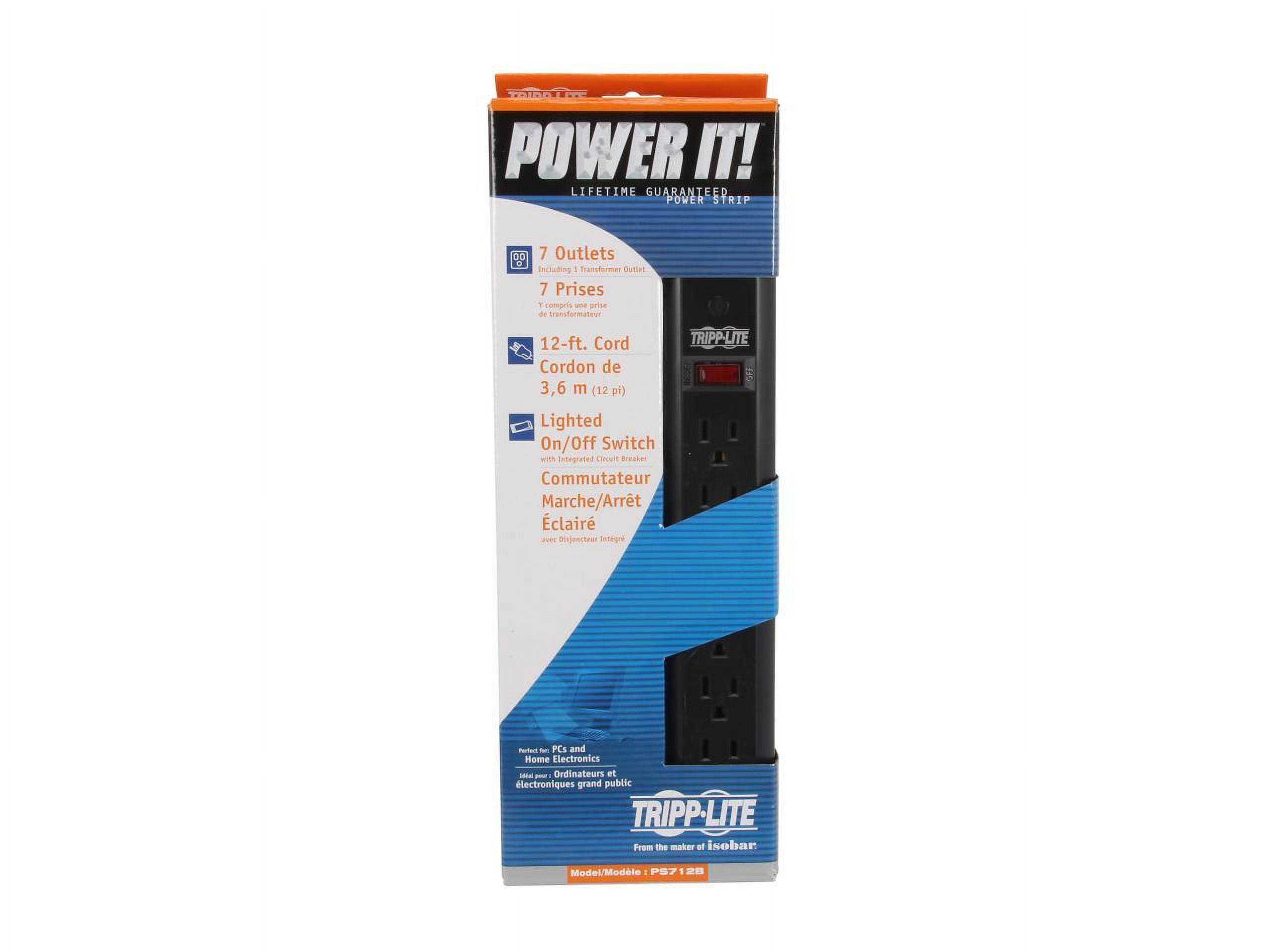 Tripp Lite PS712B Power It! 7-Outlet Surge Protector, 12ft Cord