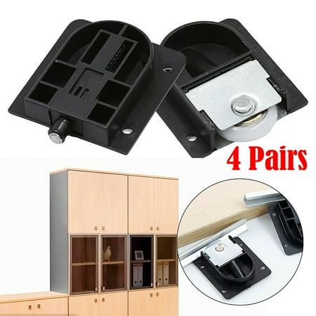 

4 Pairs Cabinet Wardrobe Sliding Door Roller Wheel Adjustable Runner Gear Track