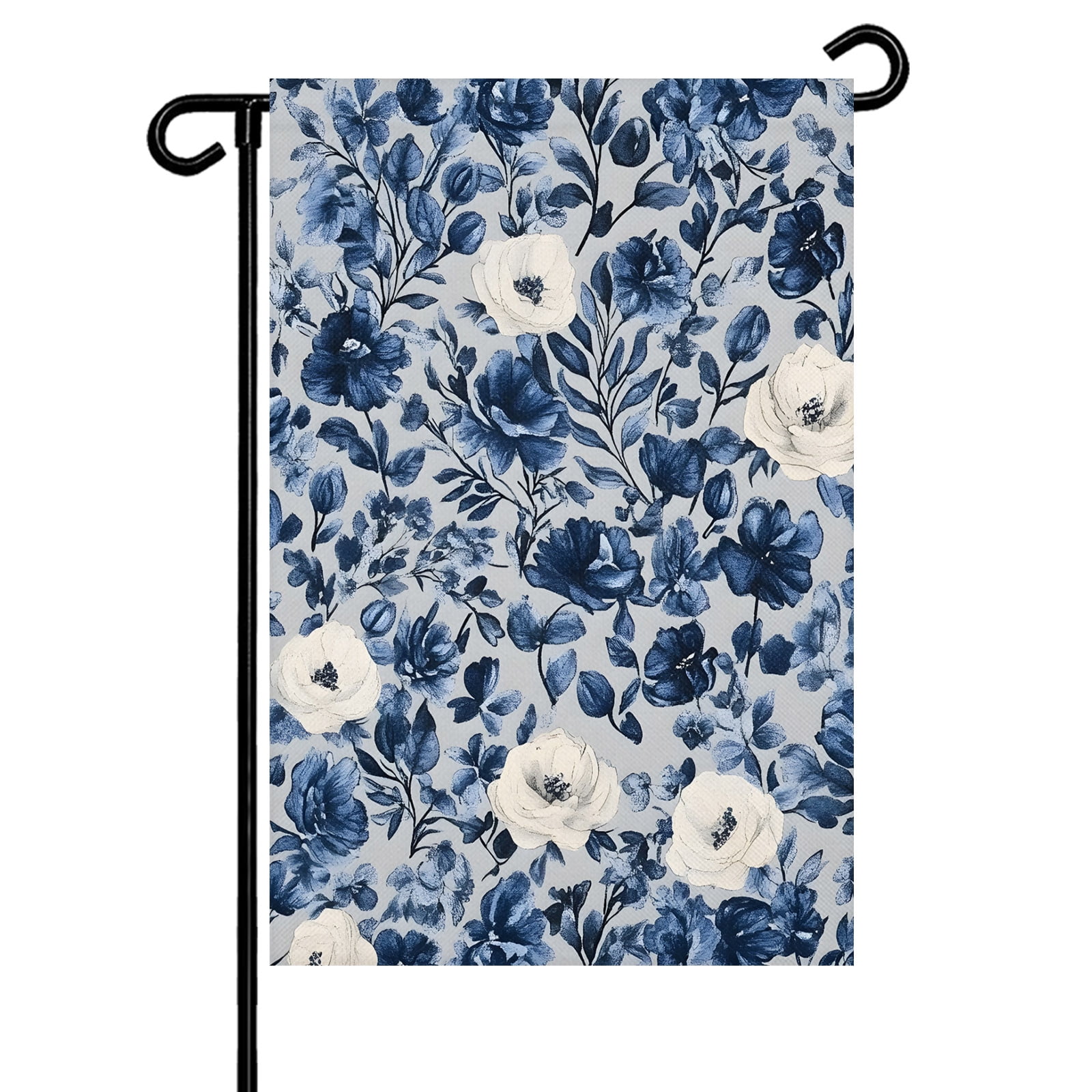 Navy Blue White Peony Garden Flag 28x40 Inch Vintage Floral Blossom Nostalgia Texture Double Sided Small Decorative Garden Flags for Outside Outdoor Yard Porch Lawn Decoration