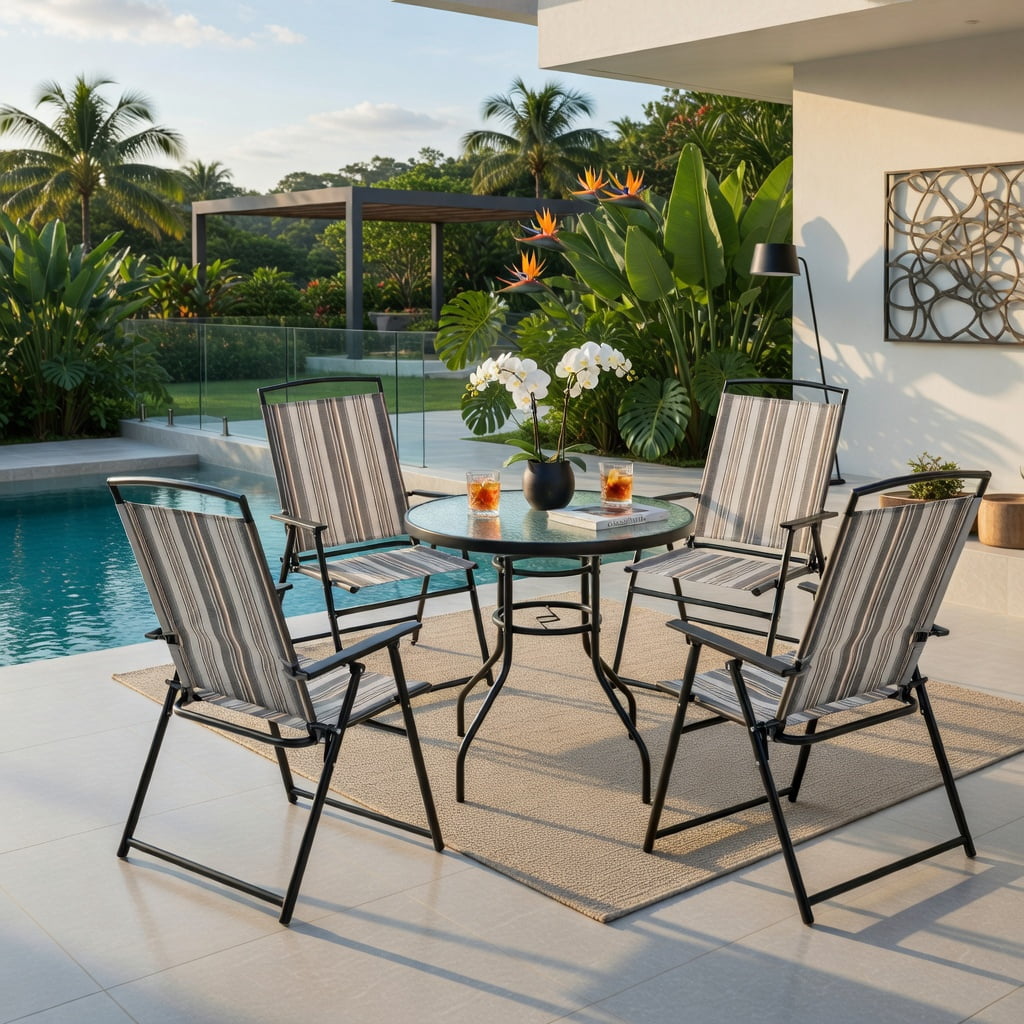 Hommoo 2-Pack Folding Patio Sling Chairs, Space-Saving Outdoor Dining Chairs, No Assembly Required, Gray