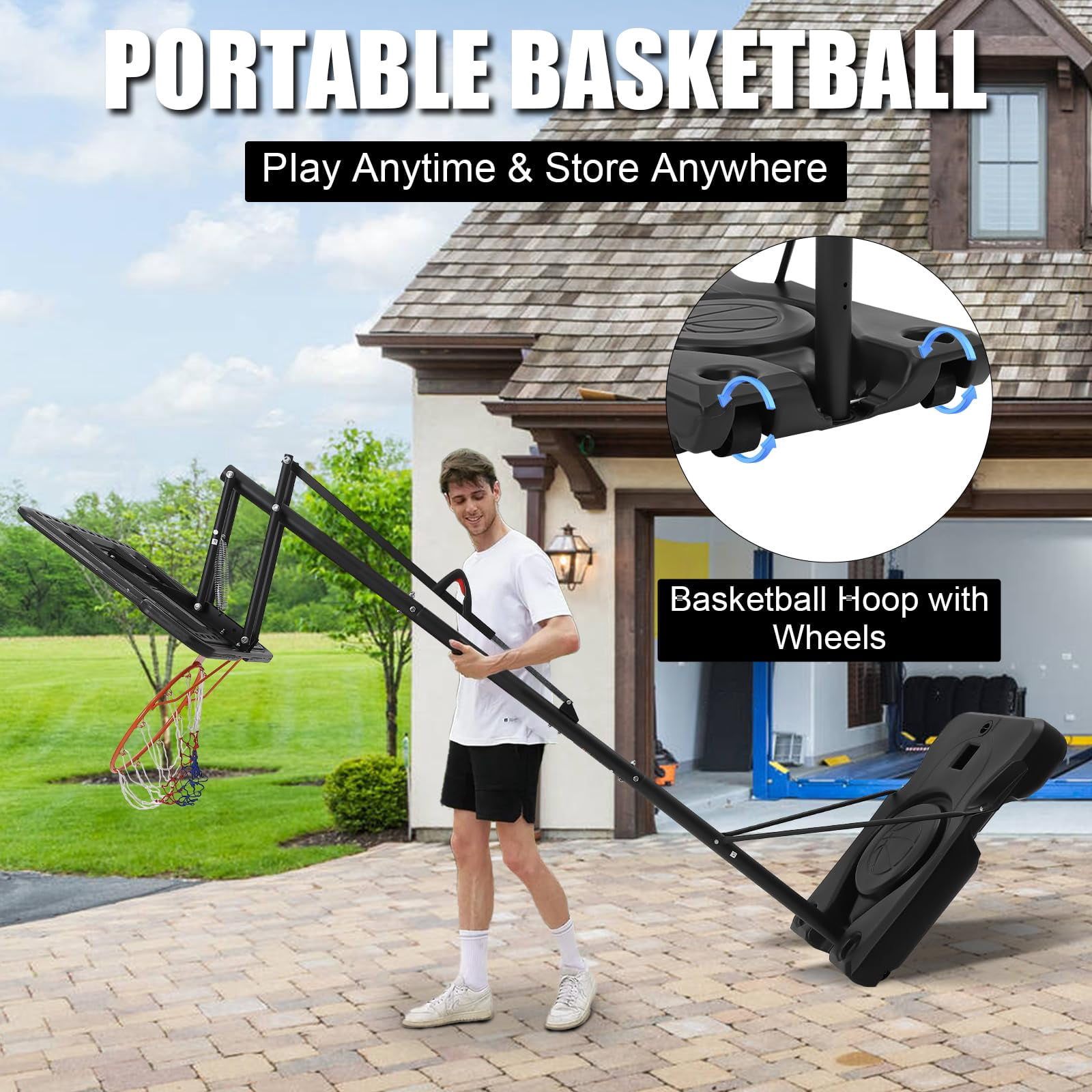 Outdoor Basketball Hoop – Adjustable Height 4.43 to 10ft, Portable Basketball Goal for Adults, Enlarged Base with PC Backboard, Ideal for Backyard, Driveway, and Indoor Use, Family Friendly