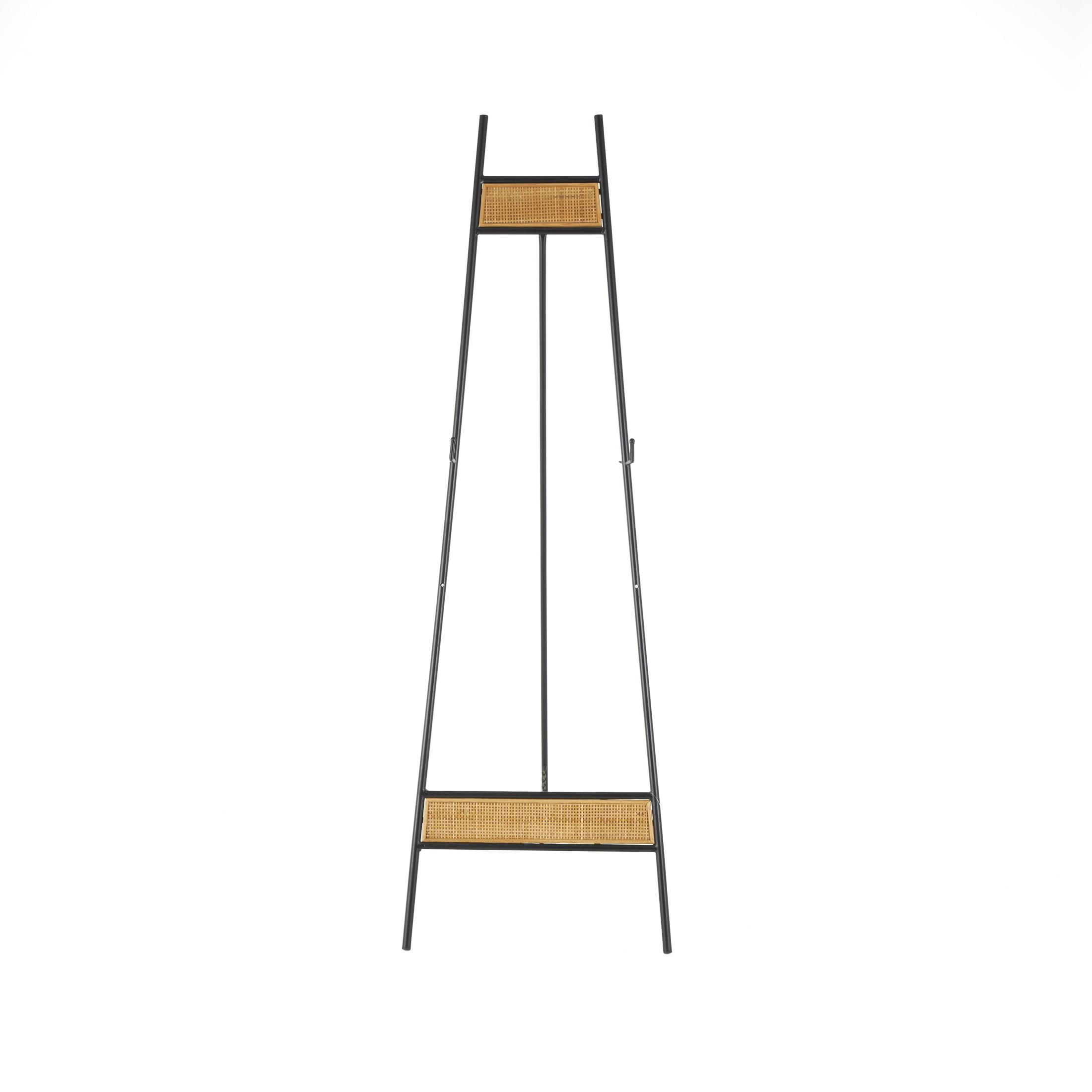 DecMode 19" x 58" Black Metal Floor 2 Tier Easel with Wood Accents, 1-Piece