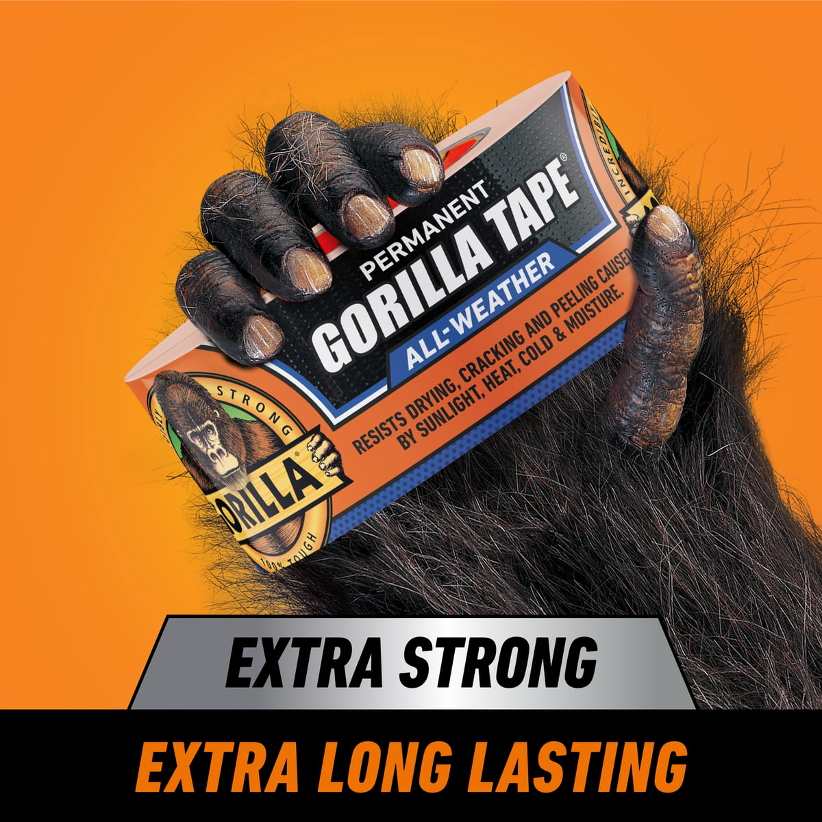 (2 pack) Gorilla All Weather Duct Tape, Black, 1.88" x 25 yd - UV and Temperature Resistant Waterproof Tape for Outdoor Repairs