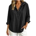 thumbnail image 2 of RongHuan Hooded Shirts for Women Cotton Gauze Long Sleeve Button Up Tops Dressy Casual Ladies Fall Pullover Hoodie, 2 of 5