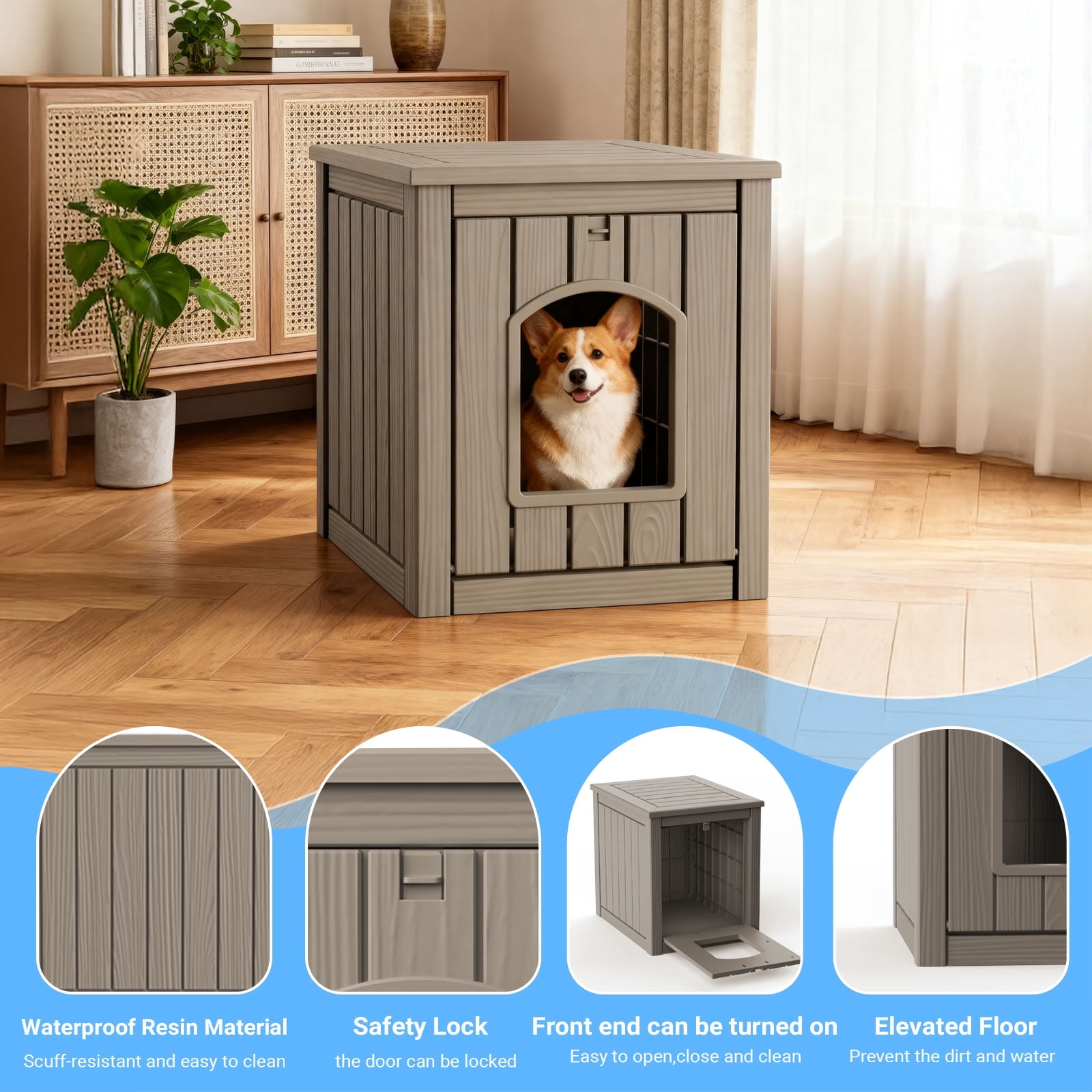 MAYEERTY Dual-Use Indoor Cat House & Litter Box Enclosure, Wood-Textured Litter Hideaway Furniture