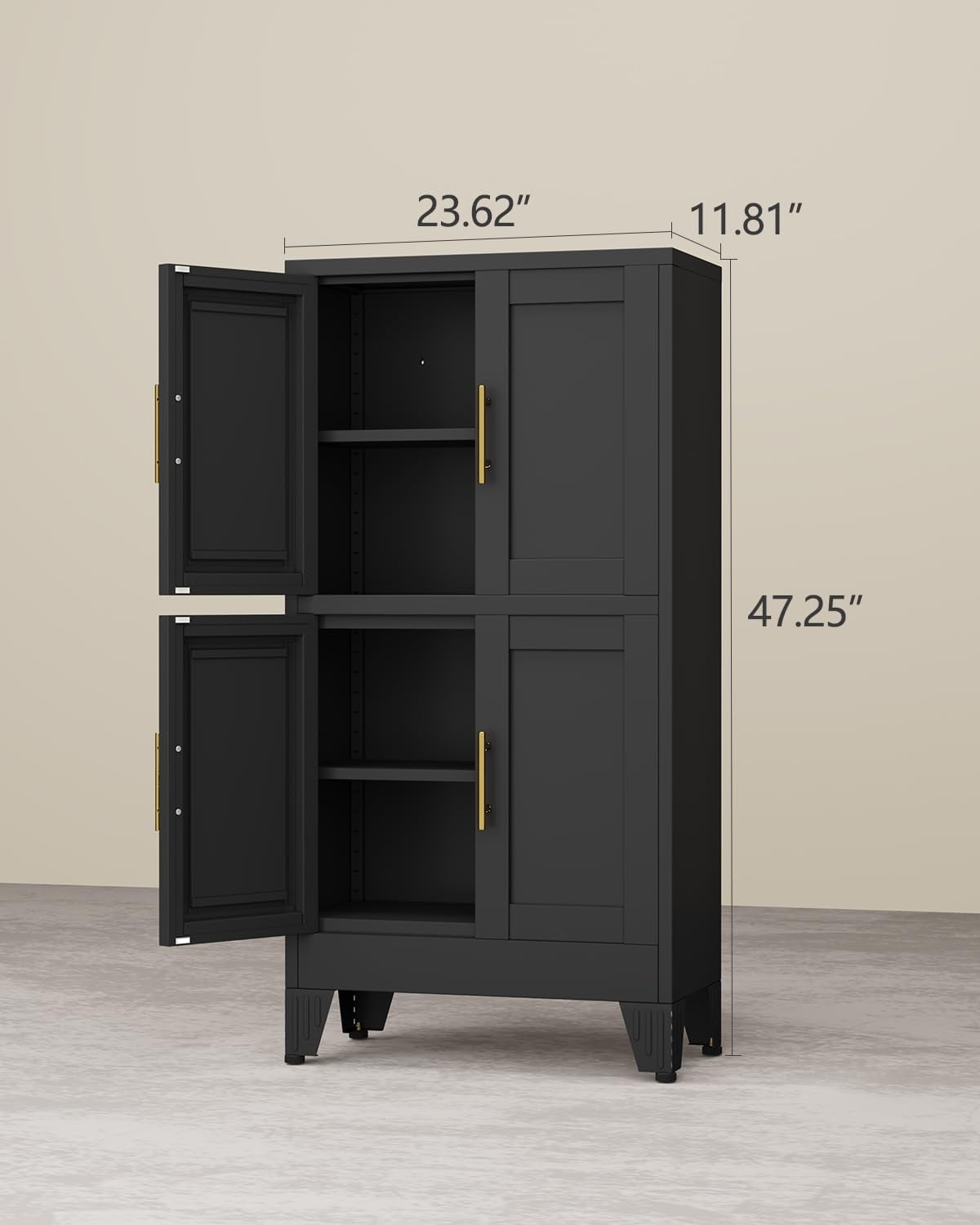 EROSOEI Sturdy Metal Pantry Storage Cabinet with Doors and Shelves Black White
