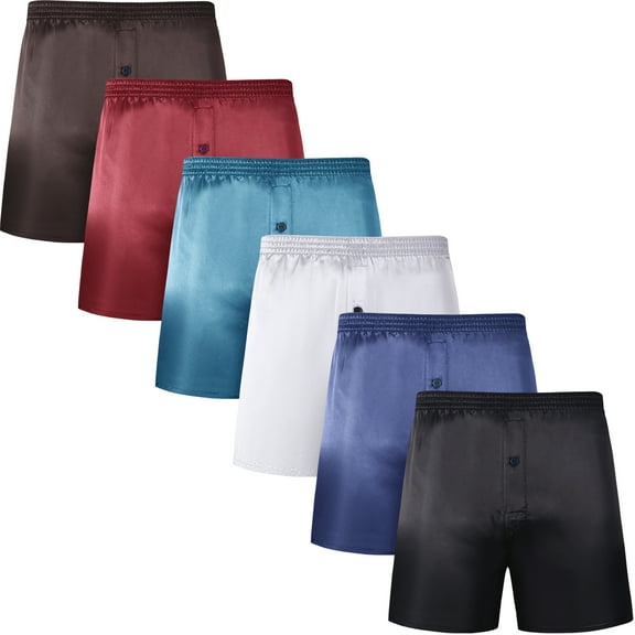 Onimisc Mens Silk Boxer Underwear Satin Boxers for men Sleep shorts Pajama Bottoms with Button Fly , 6 Pack
