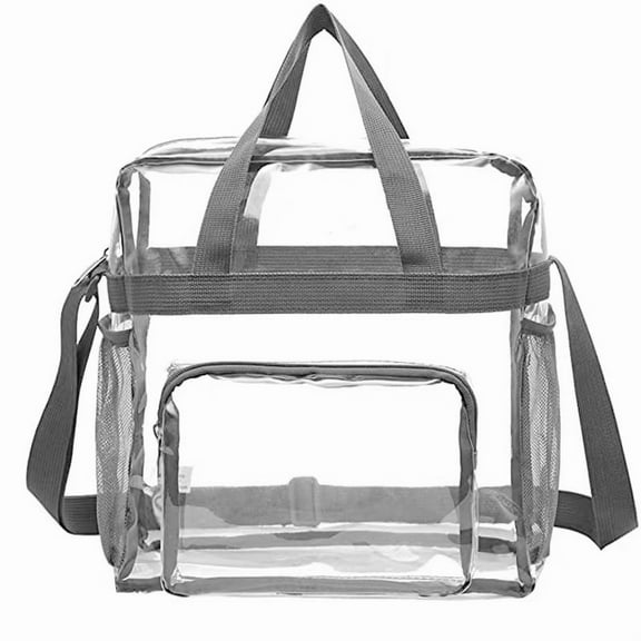 Clear Bag Stadium Approved,Stadium Security Travel & Gym Clear Tote Bags,12"x 6"x12"（grey)