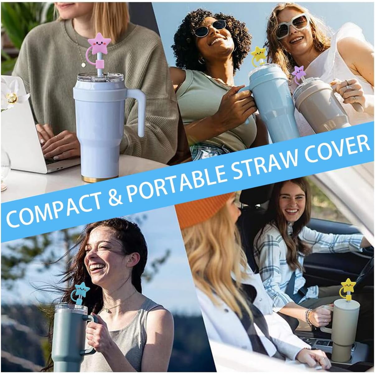 Straw Cap Cover for Stanley Cup Accessories- 0.4 inch Straw Caps for Stanley Accessories 40 oz 30 oz Cup, Cute Straw Toppers 4 Pcs Silicone Straw