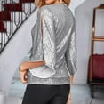 thumbnail image 4 of Ruyang Sequin Tops for Women 3/4 Sleeve Blouse for Women Dressy Evening Party Sparkly Tops V Neck Outfits for Party Glitter Tops, 4 of 4