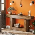 thumbnail image 2 of 63" Farmhouse Console Table - Rustic Brown & Vintage Gray U-Shaped Base, E1 MDF with Lower Shelf, Versatile for Entryway, Living Room, Behind Couch, TV Stand, 2 of 5