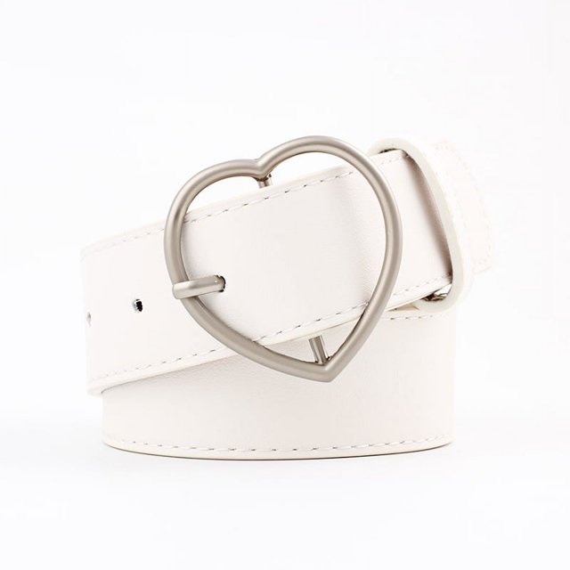 Firefly Hope Cinturón de cuero sintético para mujer, para vestir y jeans, con botones en forma de corazón, para niñas y mujeres (blanco)