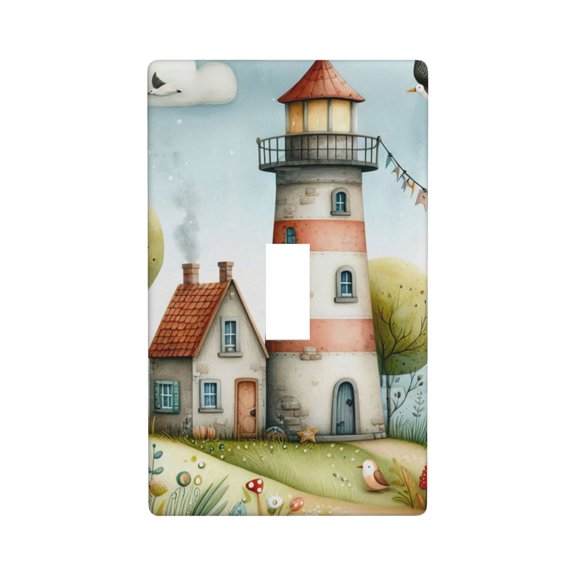 Nautical Lighthouse Whimsy Light Switch Cover Plates Single Toggle Wall Plate, Decorative 1-Gang Christmas Decor Lightswitch Cover