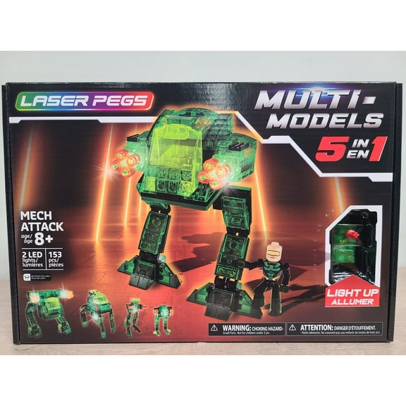 Laser Pegs Multi Models 5 in 1 Building Toy with LED Light up Bricks Mech Attack 153pcs