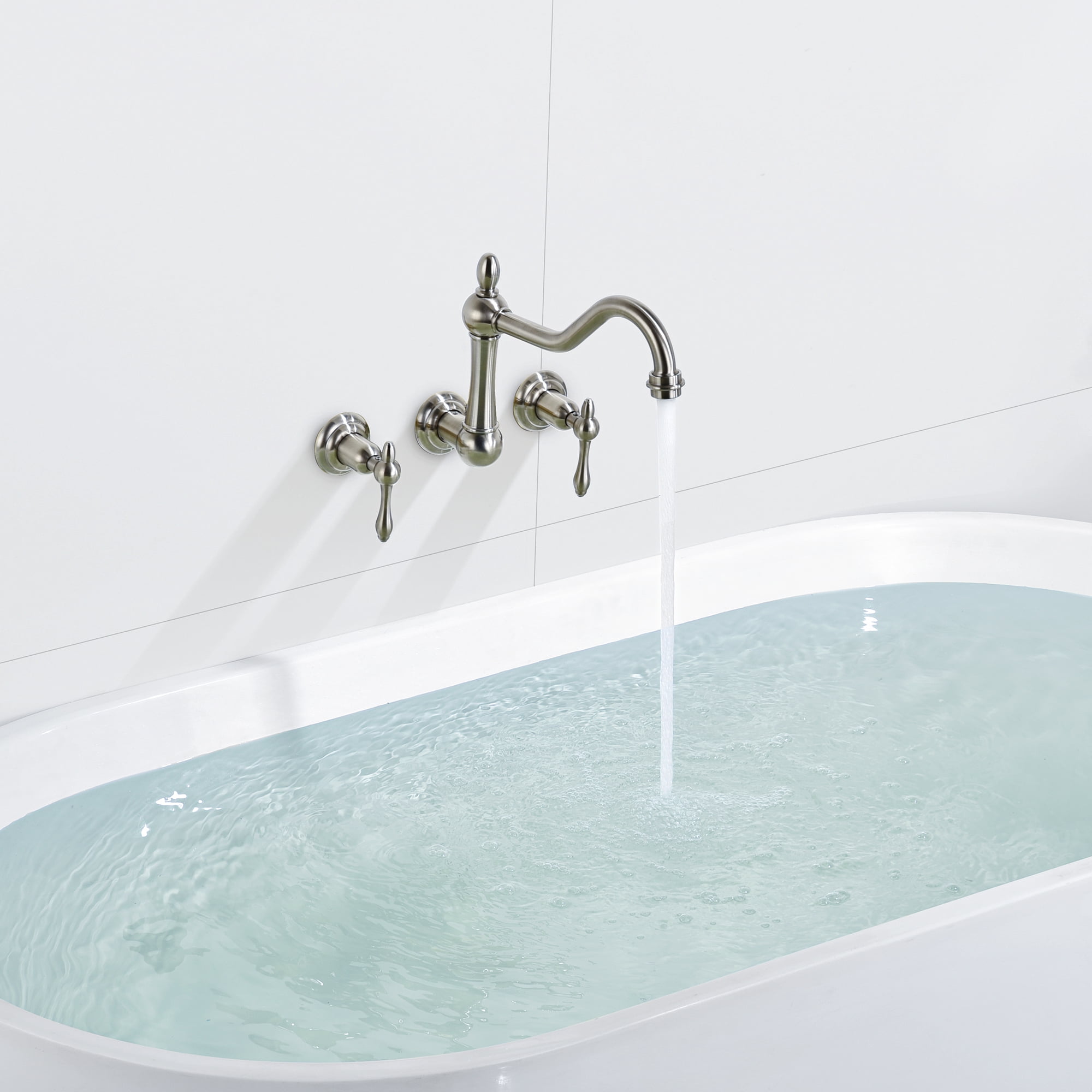 sumerain Wall Mount Bathtub Faucet Brushed Nickel Tub Filler, 8 Inches Center