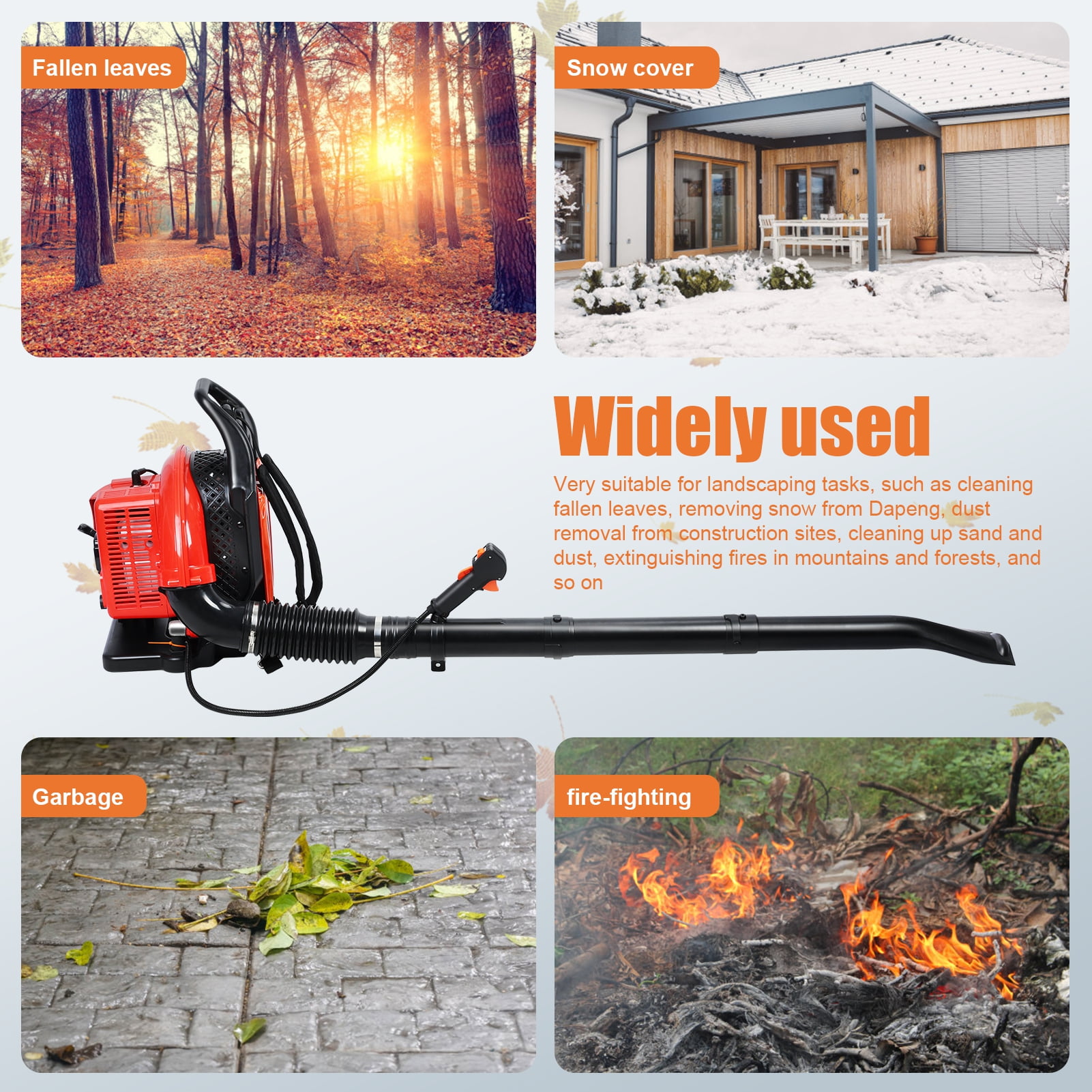 Wharick 63CC Gas Leaf Blower 665CFM 2-Stroke Powered Backpack Leaf Blower Snow Blower for Lawn Care Yard Dust Debris