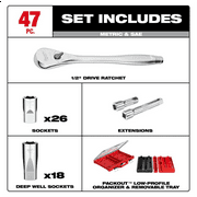 Milwaukee 48-22-9487 47pc 1/2 Drive Ratchet & Socket Set, PACKOUT Compatible