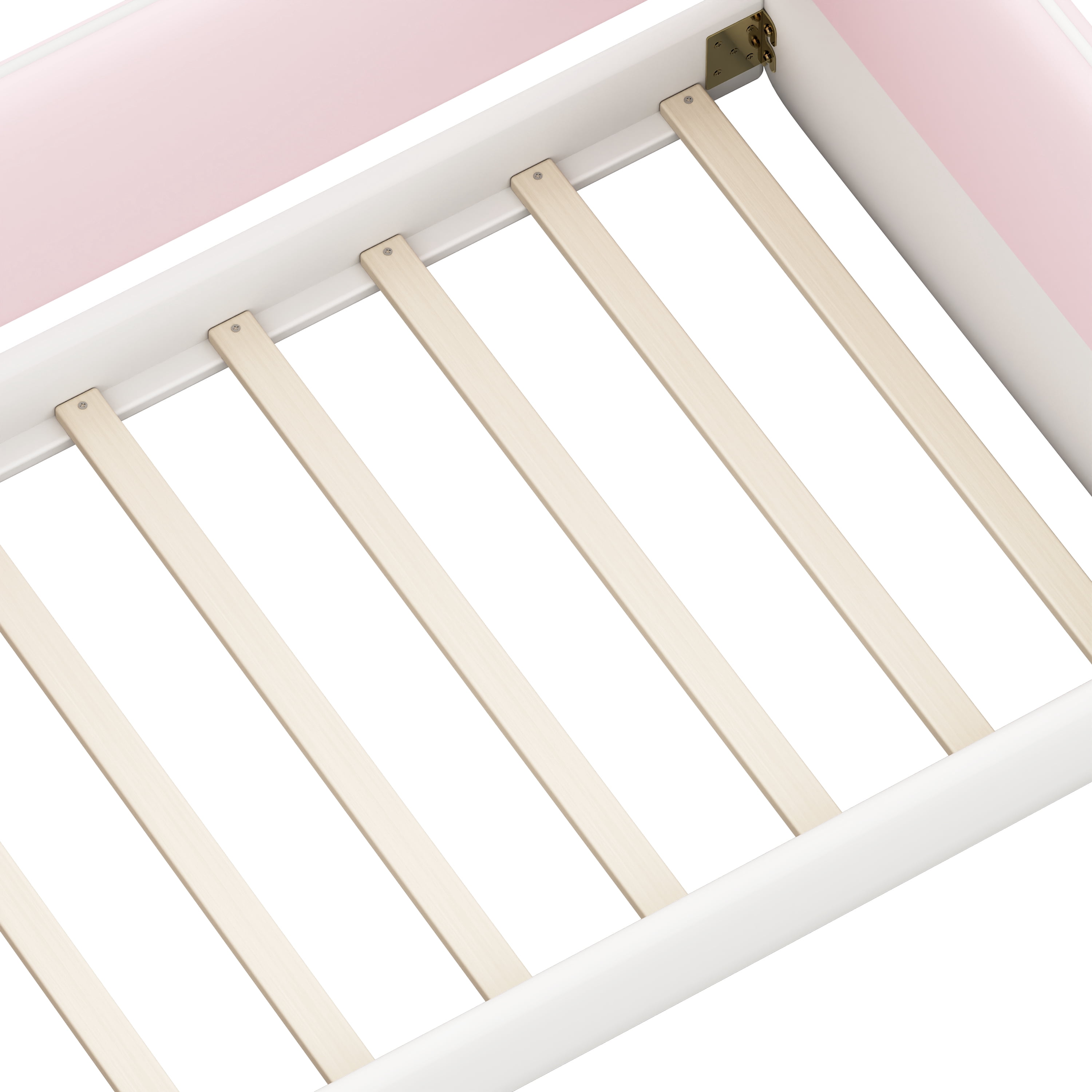 Mintazer Twin Size Beige Montessori Floor Bed with Velvet Upholstered Sides for Kids Toddler, Pink