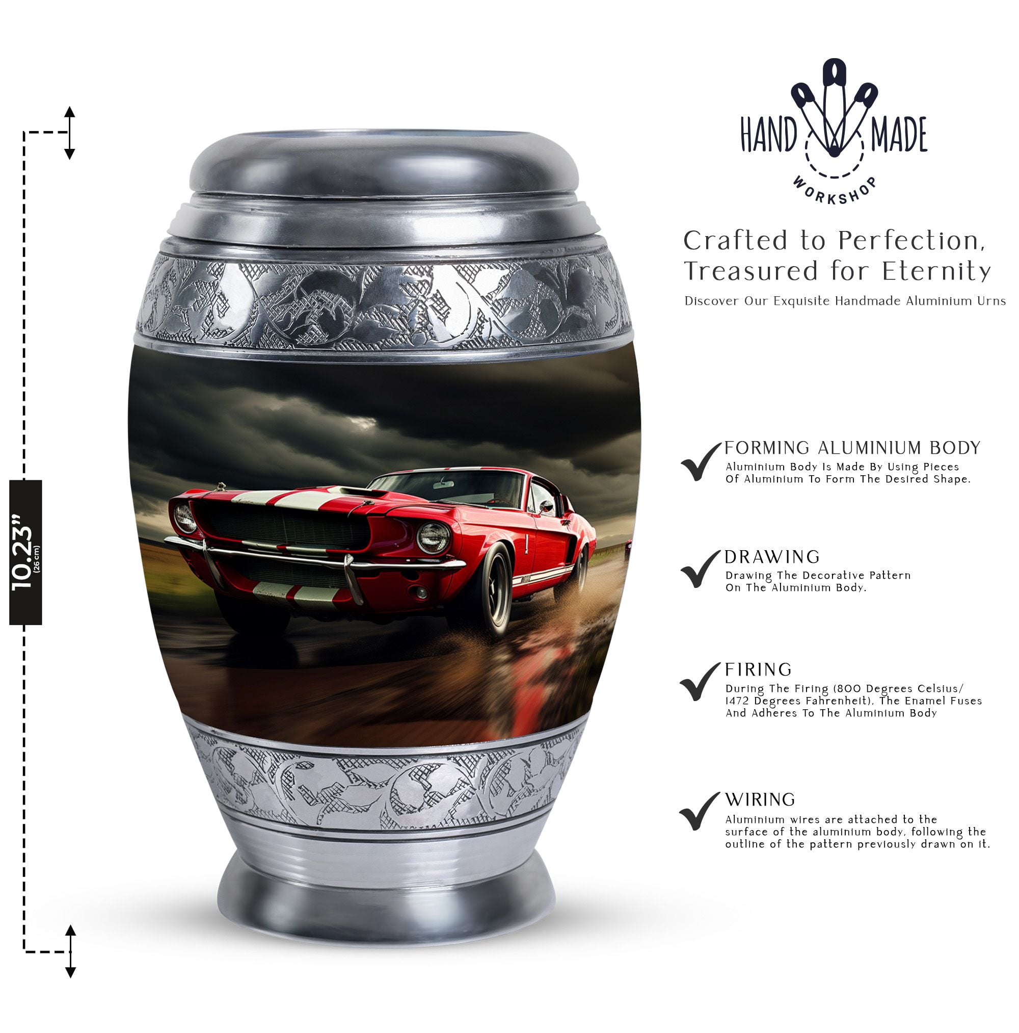 Classic Muscle Cars Racing - Human Urns for Ashes - Urns for Ashes Adult Male - 10 Inch - Large - Cremation Urns for Ashes - Ashes Holder - Burial Urns for Human Ashes - Ash Urns for Humans