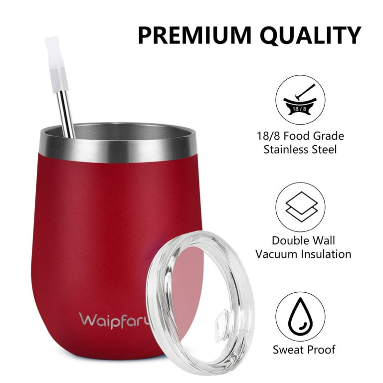 Wine Tumbler - 12 Oz Steel Wine Tumbler, Swig Inspired Wine Cup, Double  Wall Stainless Wine Tumbler with Lid & Straw