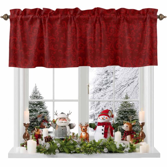 Valances for Windows Traditional Swirling Floral Seamless Design Rod Pocket Short Curtain for Bathroom Living Room Bedroom Christmas Red 1 Panel 54x18in