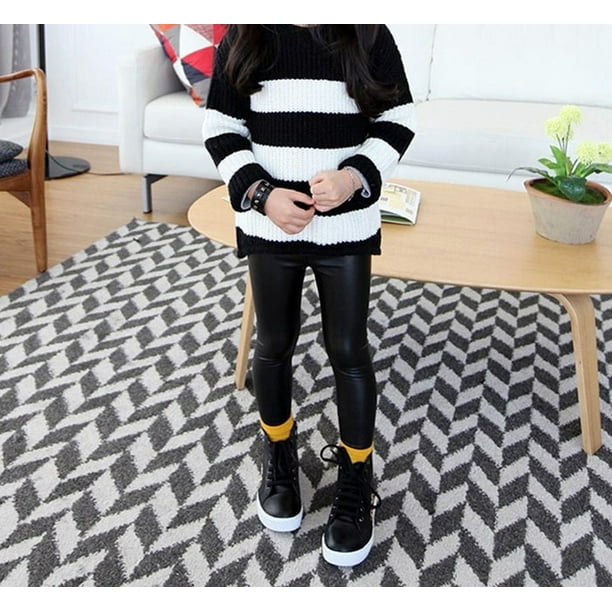 Infant Baby Kids Girls Black Stretchy Faux Leather Skinny Pants Leggings  Fashion Trousers 