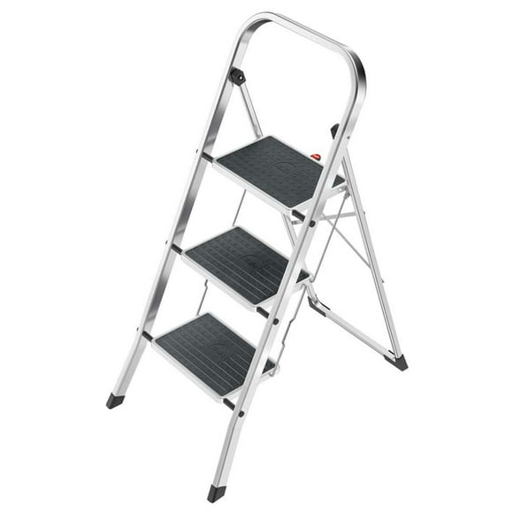 Hailo Marchepied Pliant, Escabeau à 3 Marches pour la Maison et la Cuisine, K70, Argent