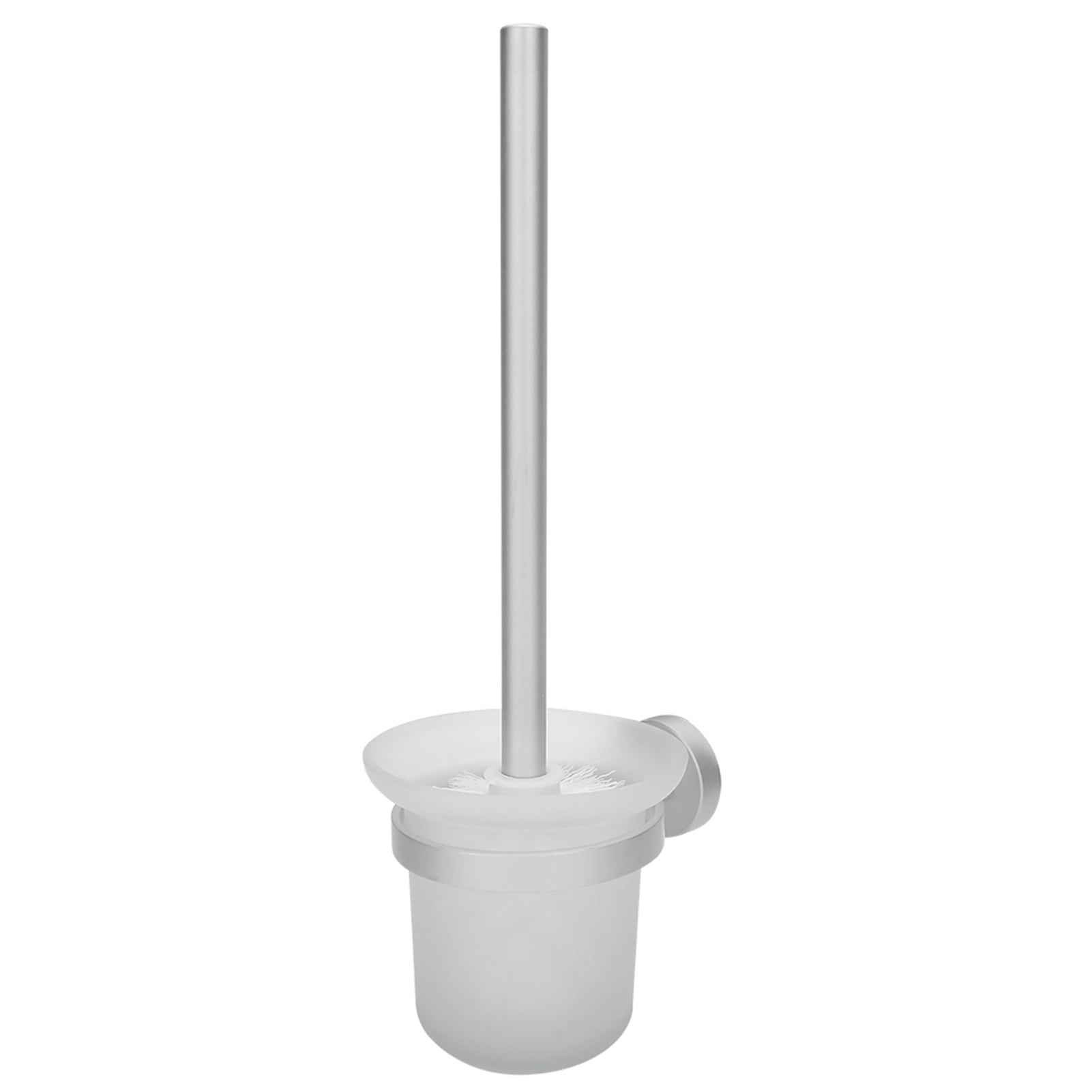 NFTIGB Space Aluminum Wall Mounted Toilet Brush and Holder Set, Matte Finish Ceramic Cup, Modern Bathroom Cleaning Tool Accessories with Ergonomic Handle, 9.8 inches / 25 cm Rod, Compact Size