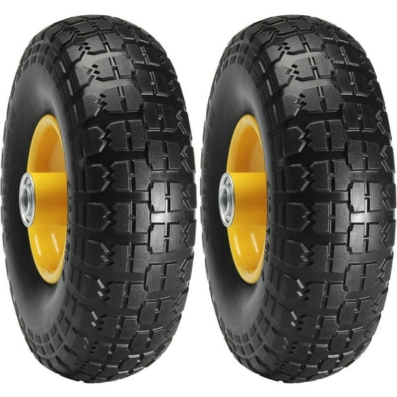 Solid PU Run Flat Tire Wheel 10 Inch 2 Pack 400 lbs Dynamic Load 450 lbs Static Load Flat Free Tubeless Tire for Hand Truck Utility Cart Dolly Garden Trailer