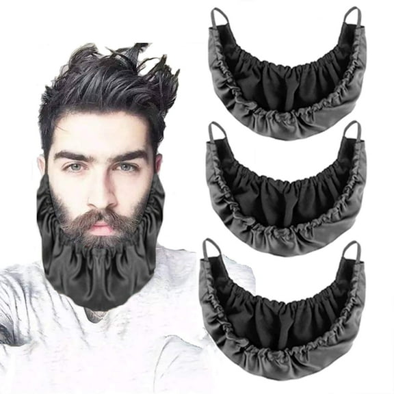 Limei 1PC Beard Bandana, Silk Beard Covers for Men, Mens Bedtime Bib Adjustable Double Layer Facial Beard Apron Caps Guard Bonnet Rag Beard Guard Cover, Beard Gains (Black)