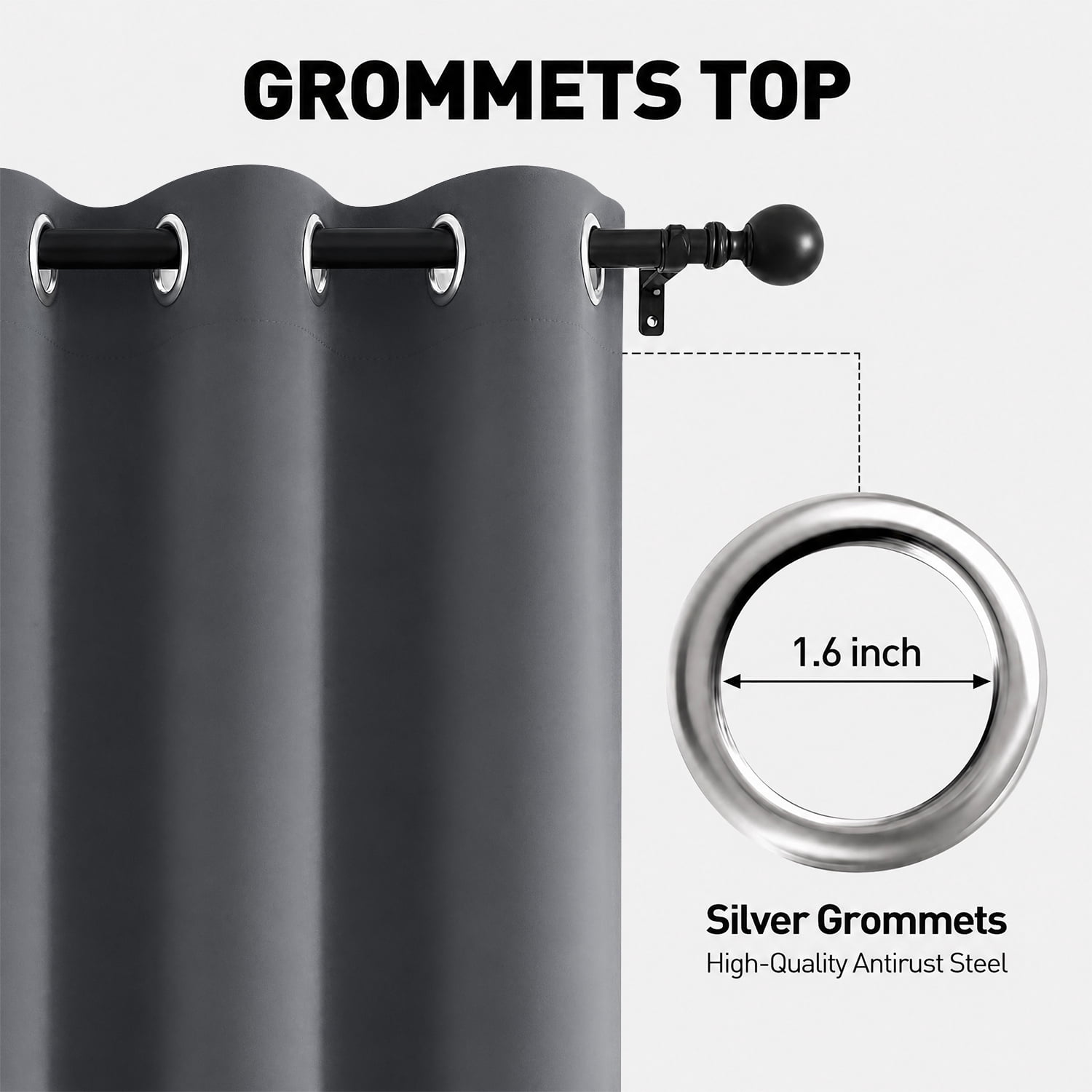 Blackout Curtains 52 x 84 inch, Thermal Insulated Black Curtains Set of 2 Panels, Noise Reduce Room Darkening Drapes for Bedroom, Living Room, Privacy Protection & Energy Saving, Dark Gray