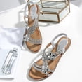 thumbnail image 3 of Mepaouo Women Flat Sandals Rhinestones T-Strap Slip on Shoes Ankle Strap Summer Beach Walking Flip Flops, 3 of 5