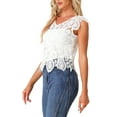 thumbnail image 4 of INSPIRE CHIC Women's Casual Sheer Summer Boho Lace Blouse White L, 4 of 5