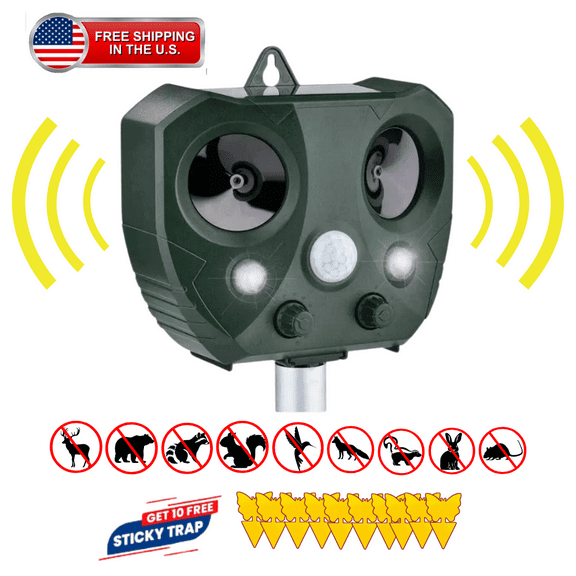 Solar and Ultrasonic Animal Repeller with PIR Sensor. The Upgraded Solar Ultrasonic Animal Repellent is designed to repel unwanted animals from gardens and outdoor areas