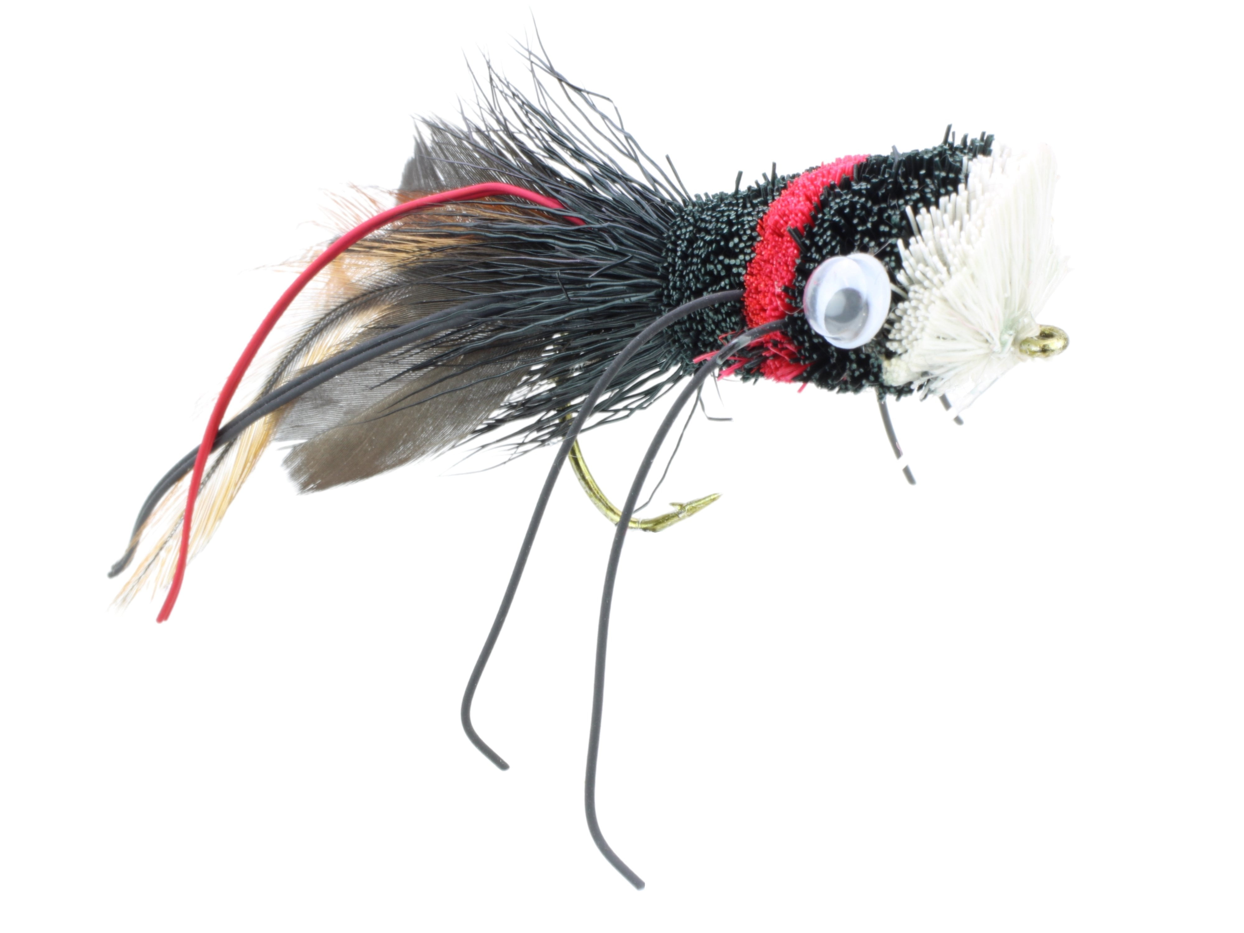 Wild Water Fly Fishing Red, Black and White Deer Hair Bass Bug