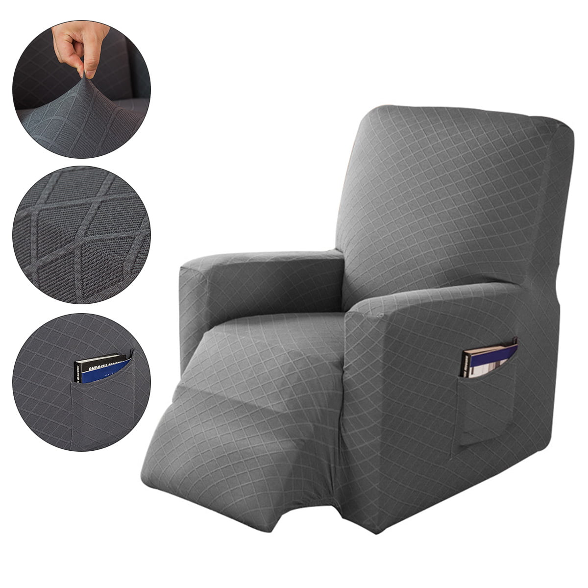 Washable Non Slip Elastic Fabric Armchair Recliner Chair Slipcovers Furniture Protector with Side Storage Bag Dyda6 Stretch Recliner Chair Cover 