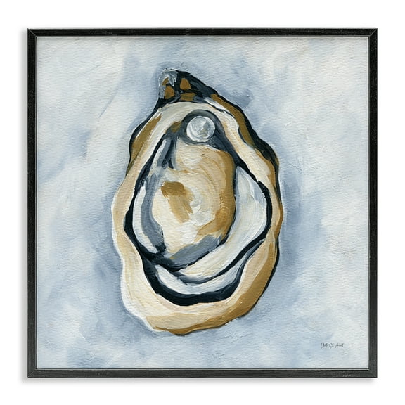 Stupell Industries Oyster with Pearl Coastal Painting Black Framed Art Print Wall Art, 12 x 12