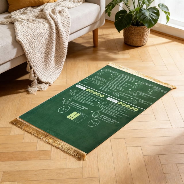 Prayer Mat, Multi-Functional Floor Mat with English Reading Arabic Recitation Guidance Rug for Daily Home Travel Use, 47x32in