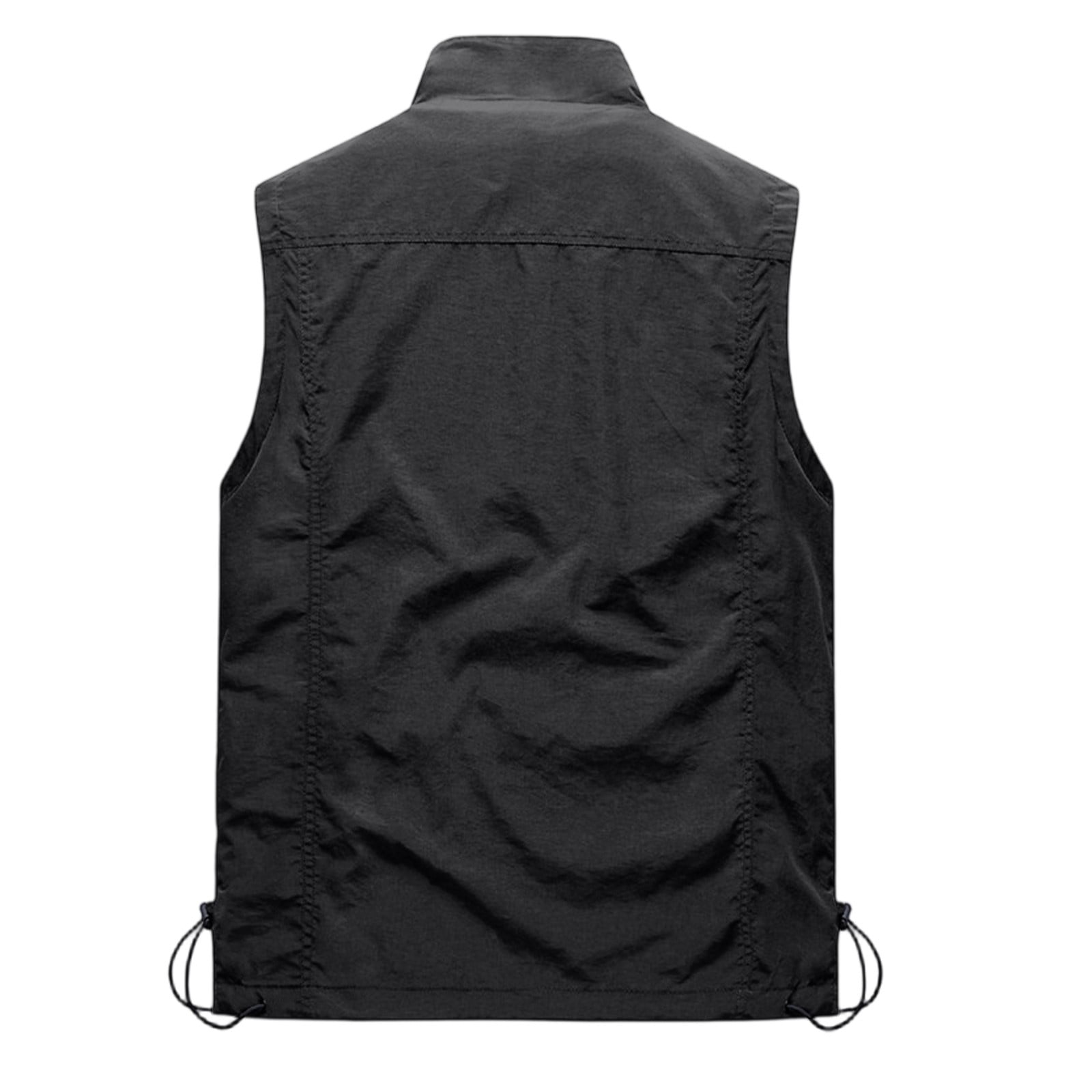 Men's Lightweight Windproof Golf Vest - Softshell Sleeveless Sports Jacket with Zipper Pockets, Breathable Outdoor Utility Vest for Running, Hiking, Fishing & Traveling (Black, M)