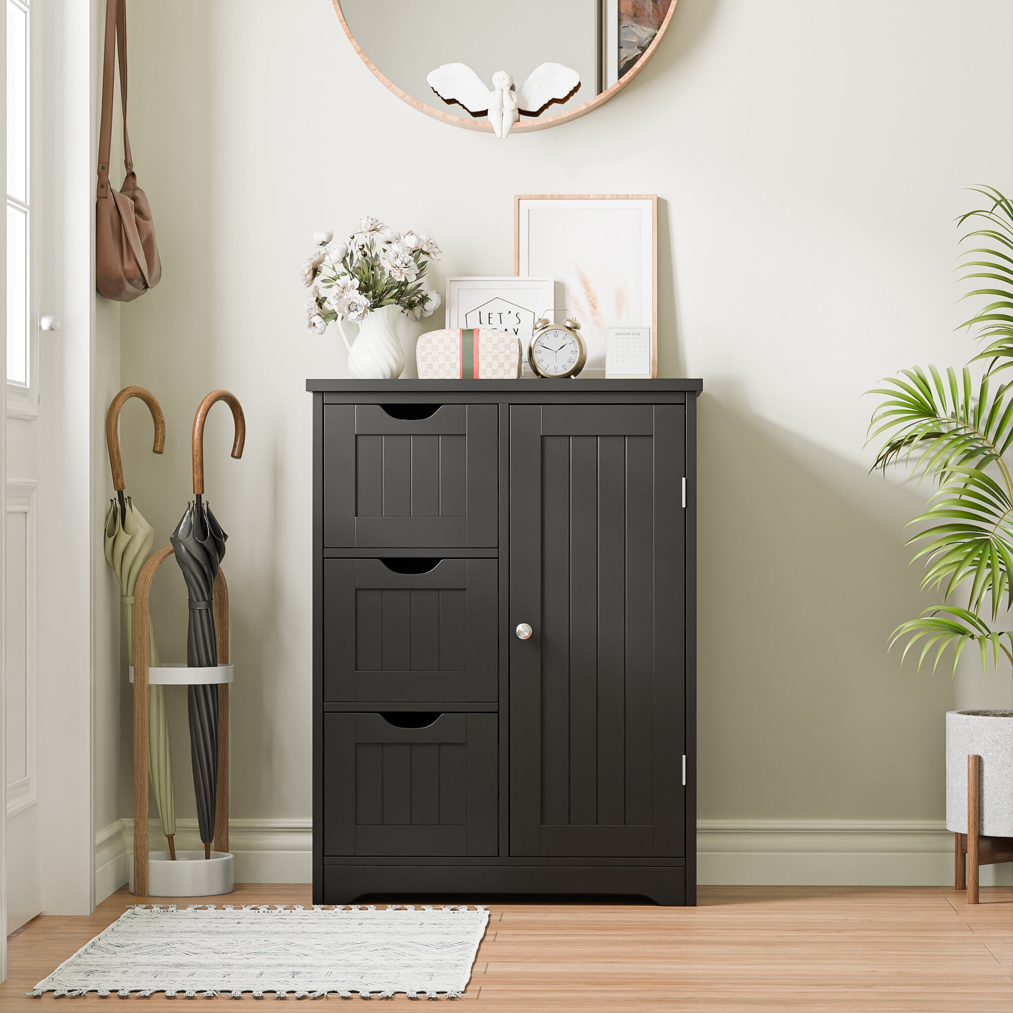 ZENSTYLE Bathroom Cabinet 3 Drawers Storage Organizer Floor Cupboard Home Decor Black