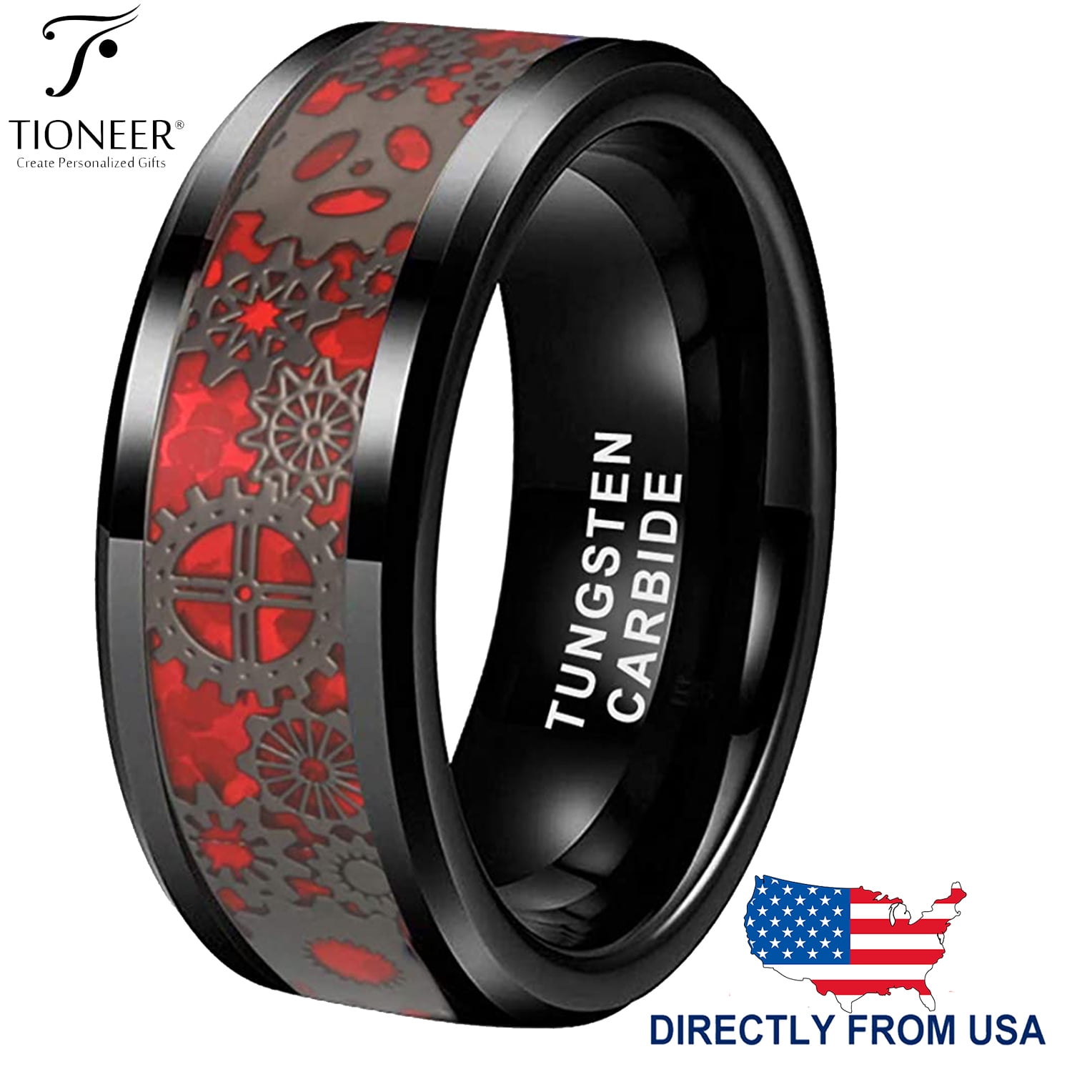 Black and Red Carbon Fiber Inlay Tungsten Carbide Mens Band 8MM Wedding Ring NEW 