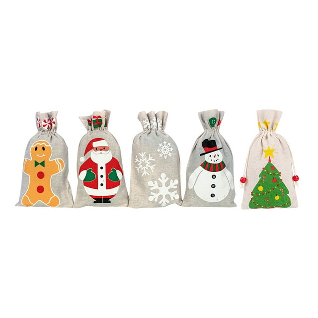 5 bolsas de regalo navideñas, bonitas bolsas de regalo, bolsitas para envolver regalos, bolsas con cordón.