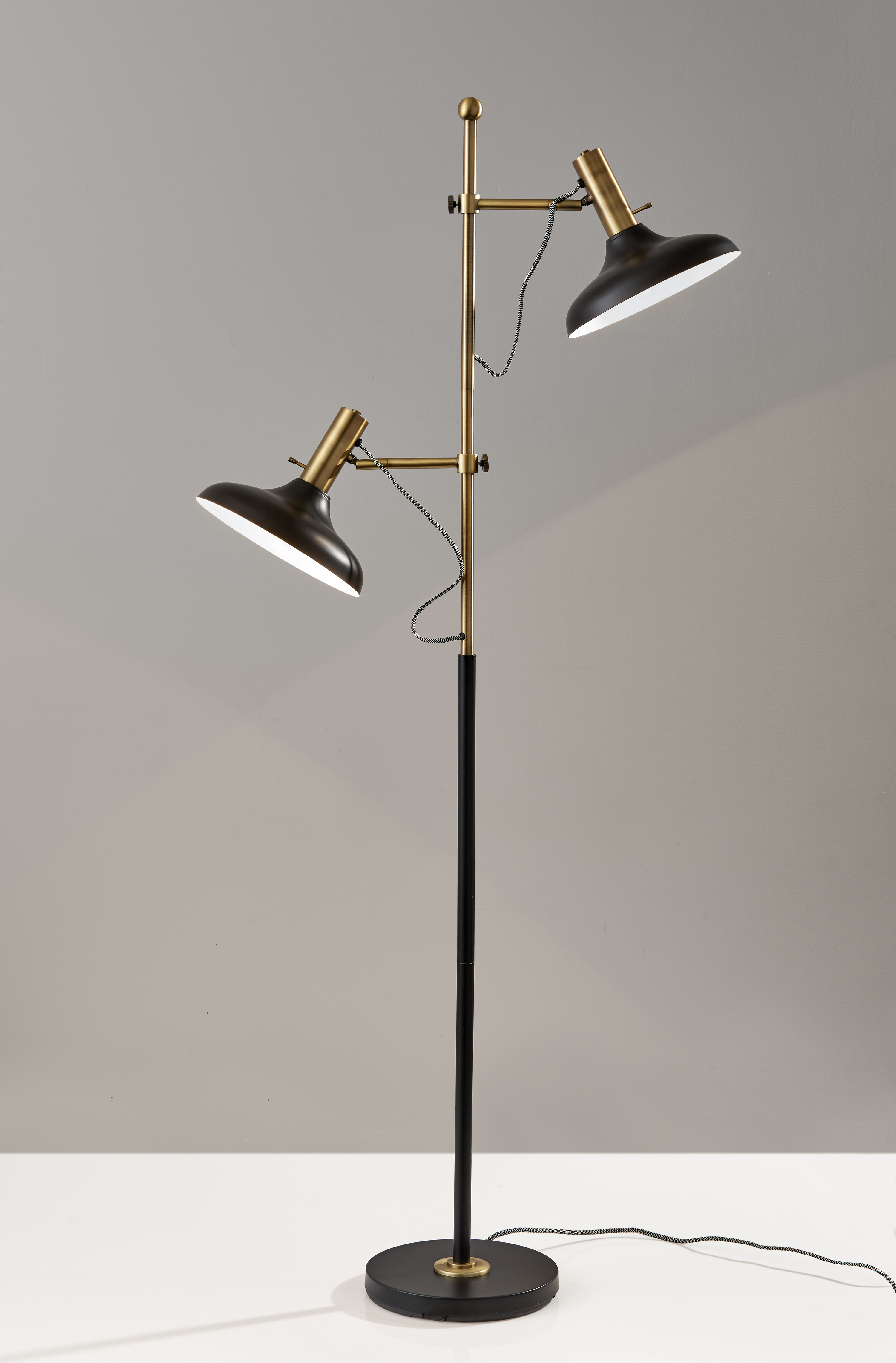 Adesso Kramer Floor Lamp, Antique Brass and Black