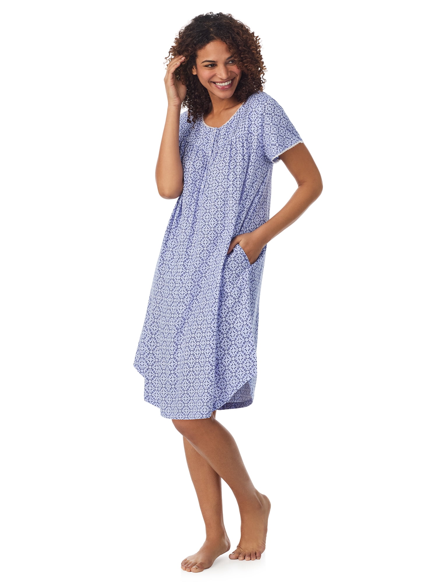 Aria 100 Cotton Short Sleeve Scoop Neck Nightgown with Pockets Women s sizes S 5X Walmart