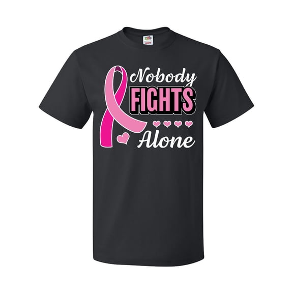 Inktastic Breast Cancer Awareness Nobody Fights Alone Pink Ribbon T-Shirt